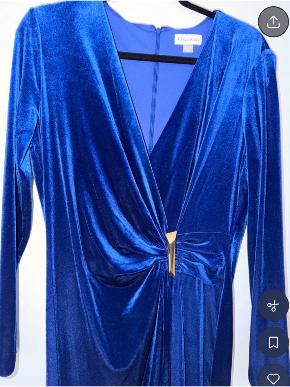 Calvin Klein Women's Cobalt Blue Velvet Long Sleeve Wrap Dress